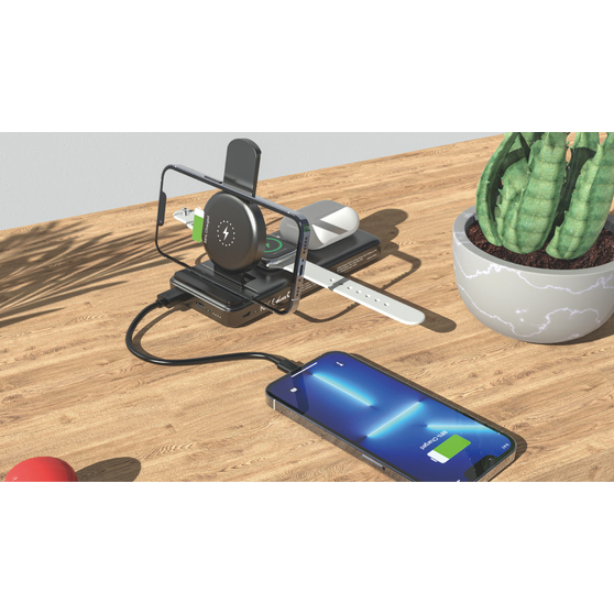 Беспроводная зарядная (20W/15W) станция-пауэрбэнк "Slider" 10000 mAh для смартфонов, наушников, часов, с подвижным зарядным блоком-4