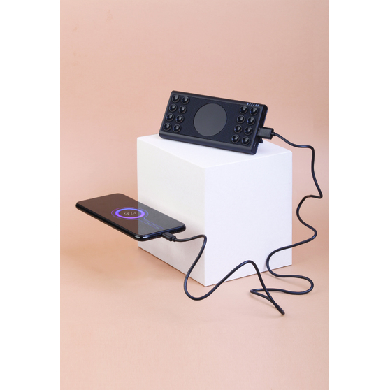 Беспроводное зарядное устройство "Eight SOFTTOUCH", 8000 mAh, с подсветкой логотипа и подставкой-1