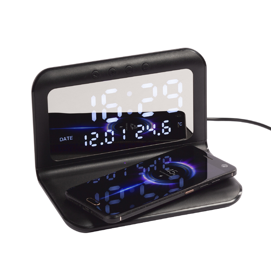 Настольные часы "Smart Time" с беспроводным (15W) зарядным устройством, будильником и термометром, со съёмным дисплеем-2