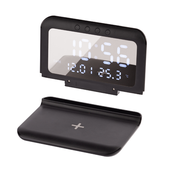 Настольные часы "Smart Time" с беспроводным (15W) зарядным устройством, будильником и термометром, со съёмным дисплеем-3