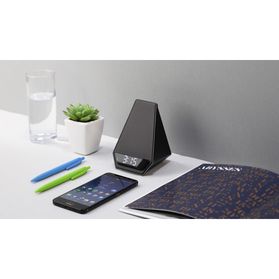 Настольная Bluetooth колонка (3Вт) "Smart Pyramid" с часами и беспроводным (15W) зарядным устройством, с подсветкой логотипа-3