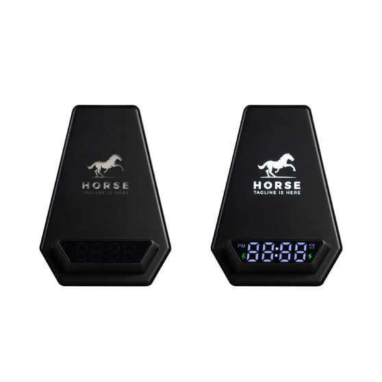 Настольная Bluetooth колонка (3Вт) "Smart Pyramid" с часами и беспроводным (15W) зарядным устройством, с подсветкой логотипа-4
