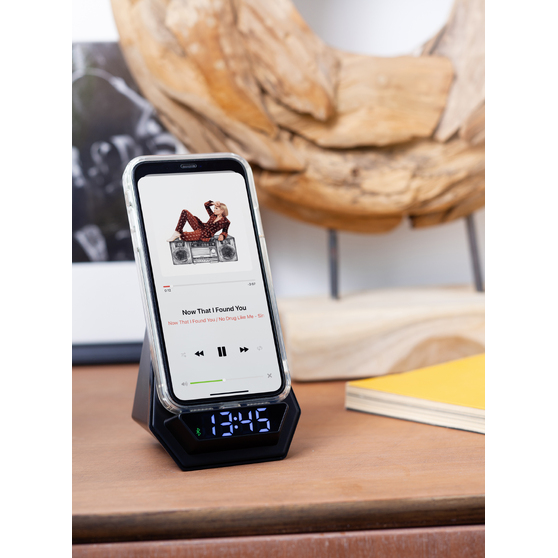 Настольная Bluetooth колонка (3Вт) "Smart Pyramid" с часами и беспроводным (15W) зарядным устройством, с подсветкой логотипа-7