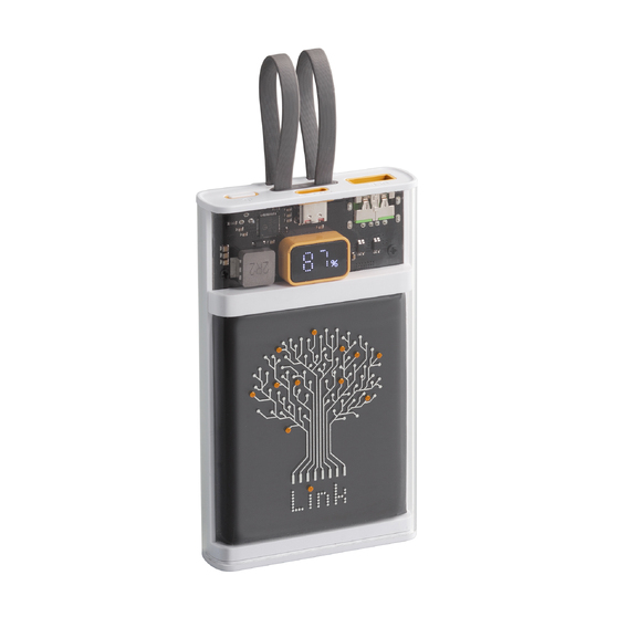 Зарядное (22.5W) устройство "Link" 10000 mAh с прозрачным корпусом, цифровым индикатором заряда и встроенными Type-C/Lightning кабелями-4