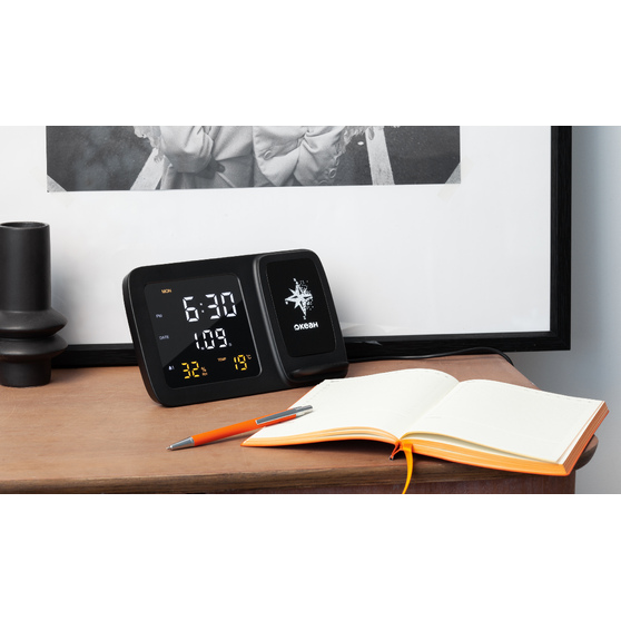 Настольные часы "Smart Screen" с беспроводным (15W) зарядным устройством, гигрометром, термометром, календарём, с подсветкой логотипа-1
