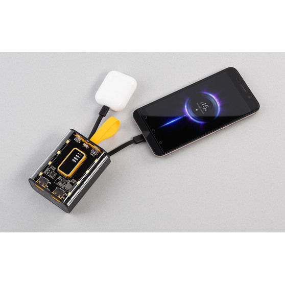 Зарядное устройство "Shine" 9000 mAh с LED-подсветкой, встроенными кабелями Type-C/Lightning/USB-3