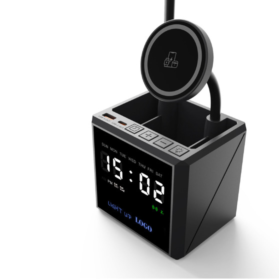 Лампа "Smart Flex" с беспроводным 3в1 (15W) ЗУ с MagSafe, часами, карандашницей и подсветкой логотипа-2
