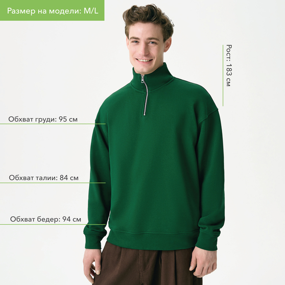 Толстовка на молнии унисекс Флоу (Flow), зеленая, размер 5XL/6XL-4