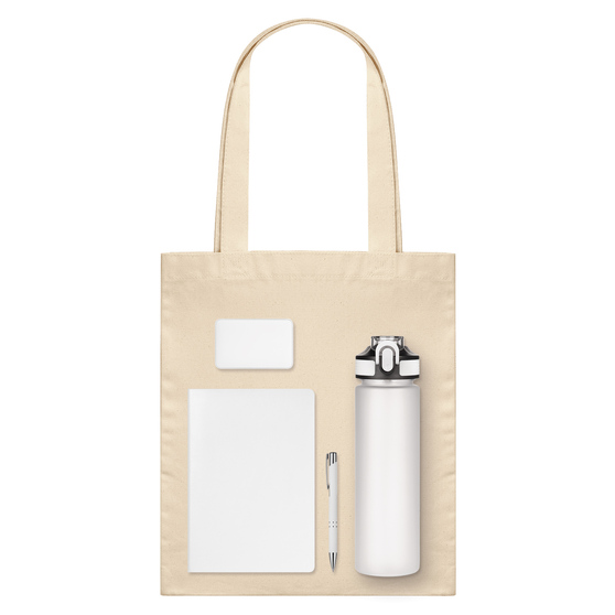 Подарочный набор Велком Пак (Welcome Pack), белый (бутылка, ежедневник, ручка, ЗУ, шоппер)-1