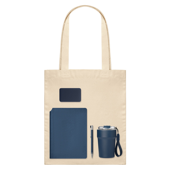 Подарочный набор Велком Пак (Welcome Pack), синий (термокружка, ежедневник, ручка, ЗУ, шоппер)-1