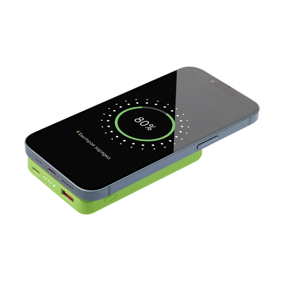 Внешний аккумулятор Ларго PD (Largo PD) 5000mAh с функцией беспроводной зарядки 15W, салатовый-15