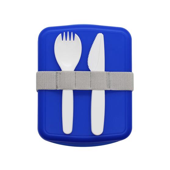 Ланч-бокс Lunch Blue line со столовыми приборами (синий)-2