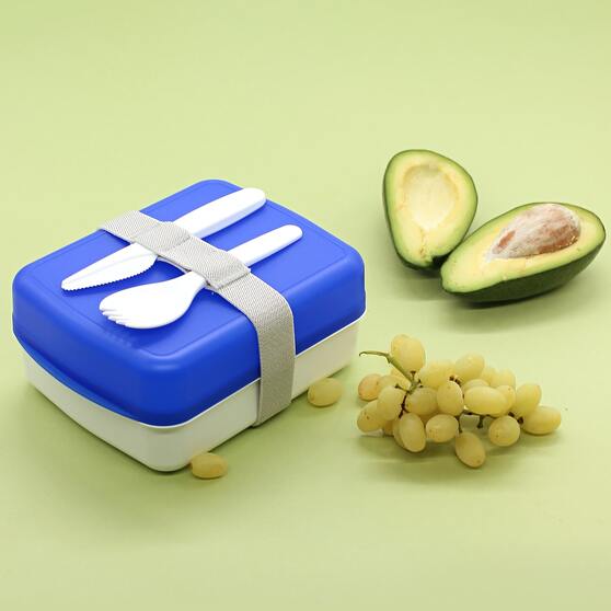 Ланч-бокс Lunch Blue line со столовыми приборами (синий)-4