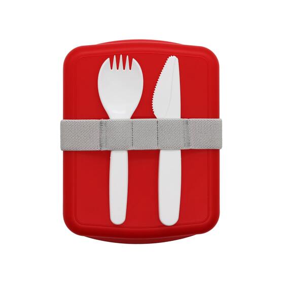 Ланч-бокс Lunch Blue line со столовыми приборами (красный)-2
