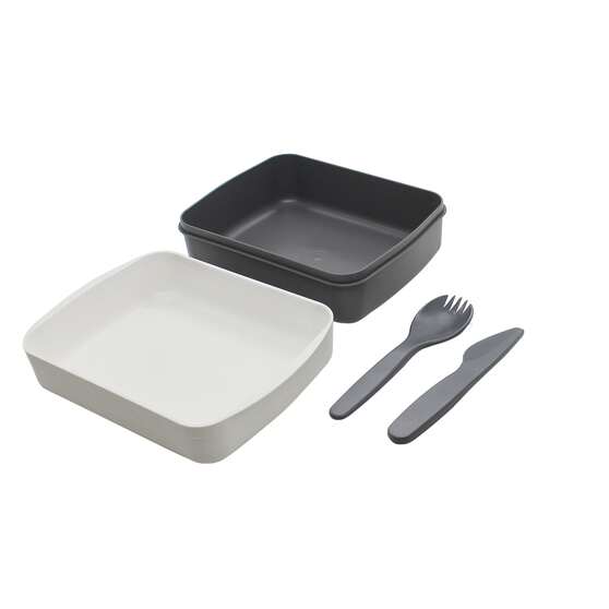 Ланч-бокс Lunch Green Line со столовыми приборами (серый)-3