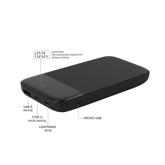 Внешний аккумулятор Bplanner Power 3 ST, софт-тач, 10000 mAh (Черный)-2
