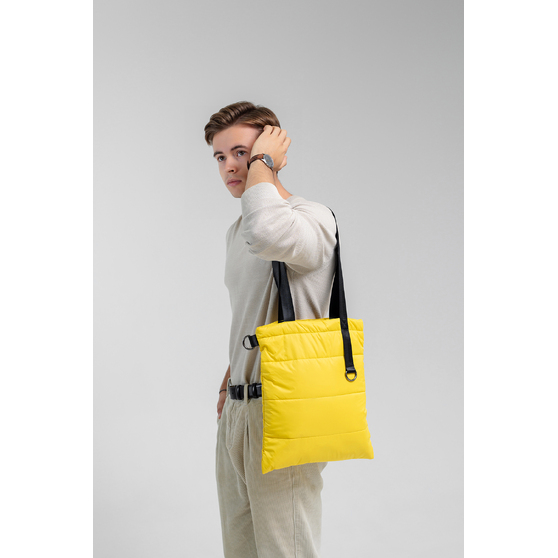 Шоппер Superbag Bubble, стёганый, с магнитной кнопкой (жёлтый с чёрным)-5