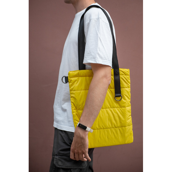 Шоппер Superbag Bubble, стёганый, с магнитной кнопкой (жёлтый с чёрным)-6