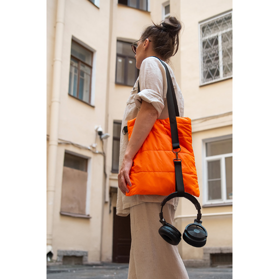 Шоппер Superbag Bubble, стёганый, с магнитной кнопкой (оранжевый с черным)-6