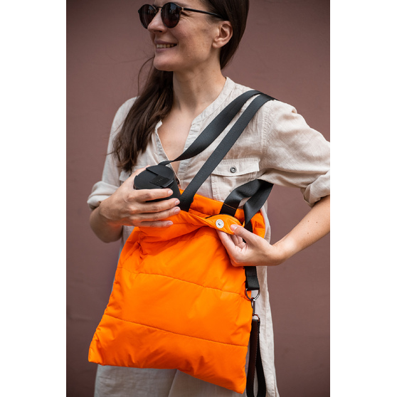 Шоппер Superbag Bubble, стёганый, с магнитной кнопкой (оранжевый с черным)-7