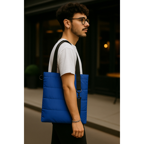 Шоппер Superbag Bubble New, стёганый, со скрытой магнитной кнопкой (синий с чёрным)-5