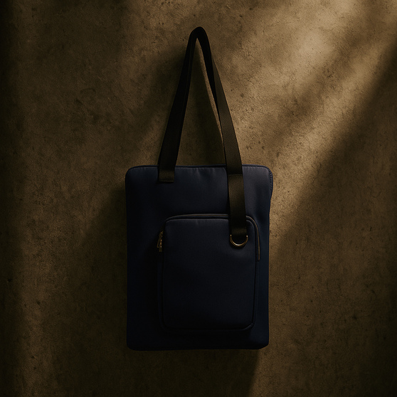 Шоппер Superbag Pocket, с внутренним креплением (карабин) и чехлом для мелочей (темно-синий с черным)-7