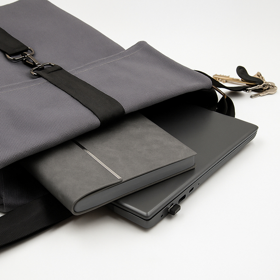 Шоппер Superbag Companion, с тремя отделениями, боковым креплением (карабин) и карманом (серый с черным)-8
