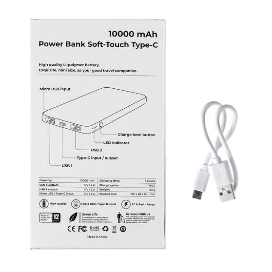 Внешний аккумулятор ENERGY SOFT TYPE-C, 10000 мА·ч Белый 5010.07-5