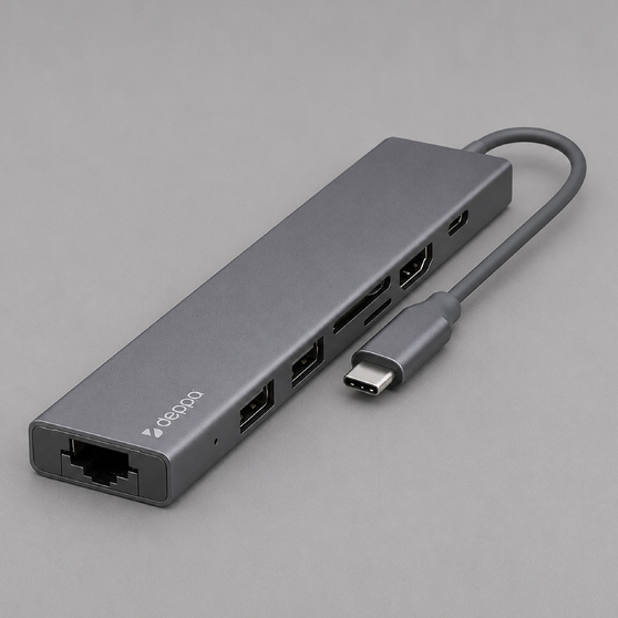 USB Type-C хаб 7-в-1, HDMI, Power Delivery, 2xUSB 3.0, RJ45, microSD/SD