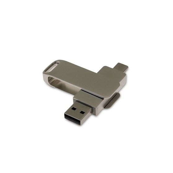 USB 2.0- флешка на 64 Гб с поворотным механизмом и дополнительным разъемом Type-C