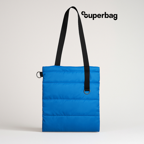 Шоппер Superbag Bubble, стёганый, с магнитной кнопкой (голубой с черным)